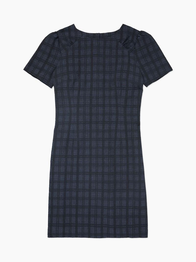 Női Tommy Hilfiger Essential Plaid Shimmer Shift Dresses Sötétkék | HU 72LIS